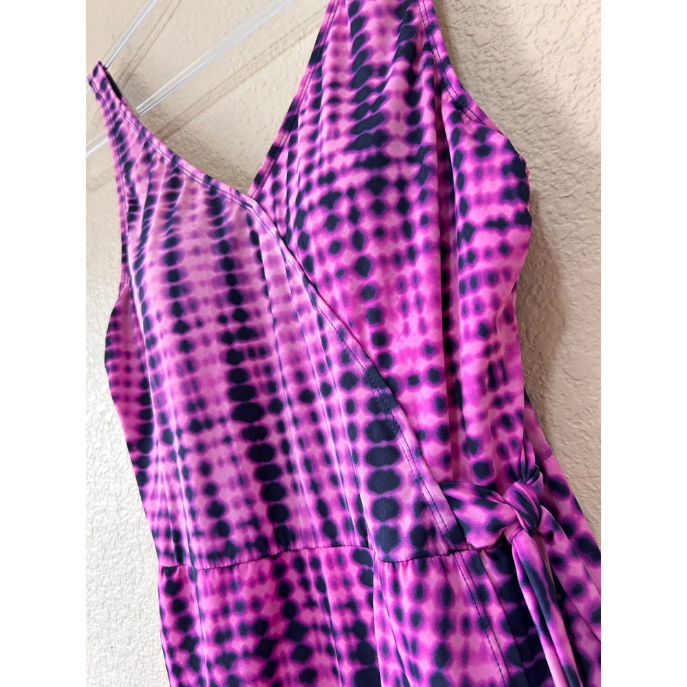 D&Co. Beach 10 Swim Dress Pink Black Tie Dye Dot Wrap V-Neck Modest Summer - Picture 4 of 12
